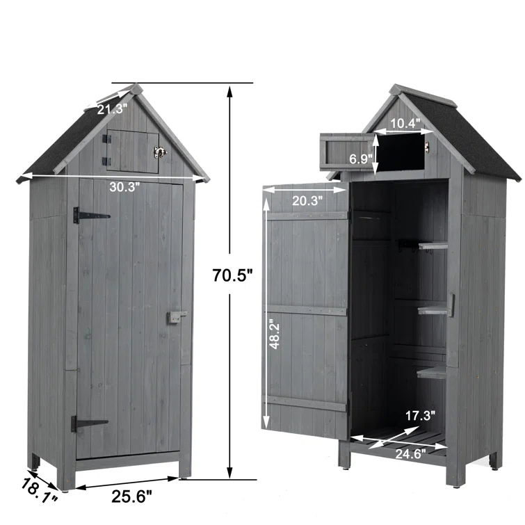 30.3”L X 21.3”W X 70.5”H  Natural Outdoor Storage Cabinet Tool Shed