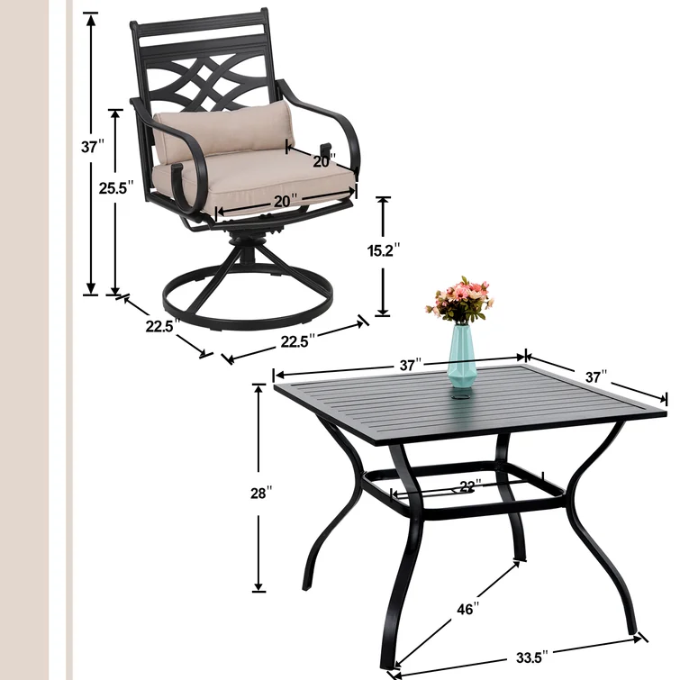 Alyah 4 - Person Rectangular Outdoor Dining Set with Swivel Dining Chairs, Cushions & Pillows