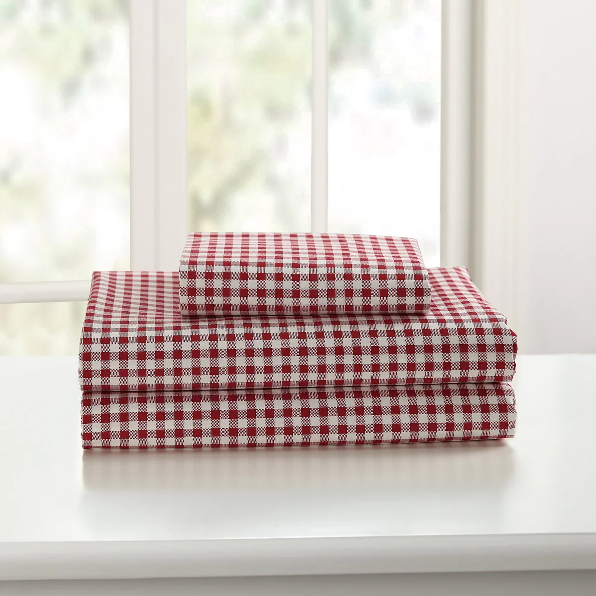 Laurel & Mayfair Gingham 100% Cotton Percale Sheet Set, Red