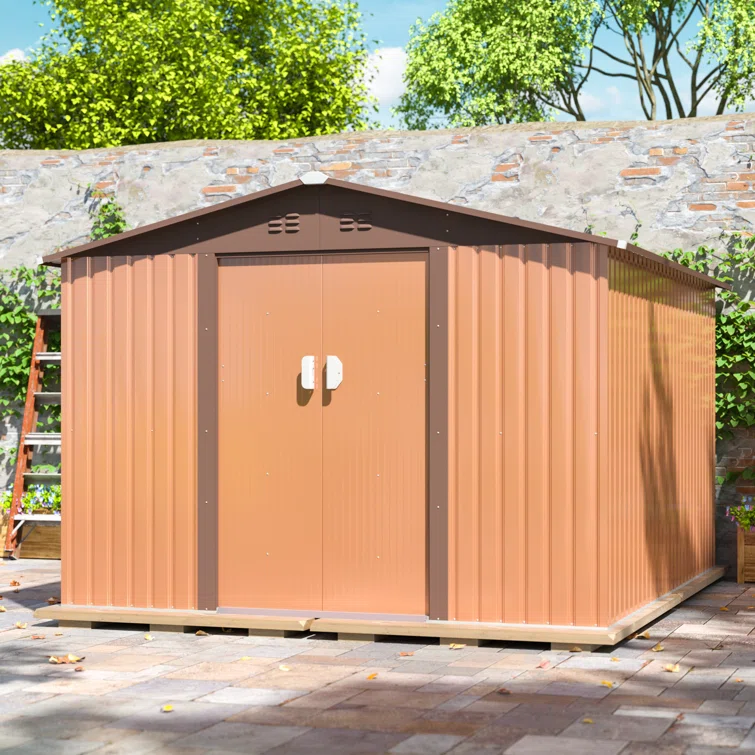 9.1 x 10.5 Ft. Outdoor Garden Backyard Storage Shed with Lockable Sliding Doors