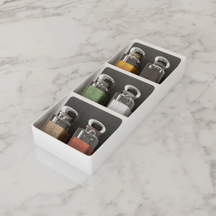 Onella Spice Drawer Organizer- 3-Tier Plastic Nonslip Space Saver Storage Rack with Angled Shelves for Kitchen, Pantry, Office or Bathroom
