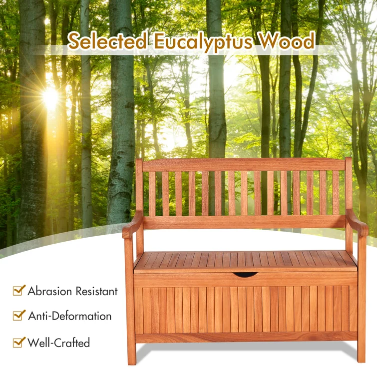 Topbuy 42'' W 33 Gallons Water Resistant Solid Wood Eucalyptus Storage Bench in Natural
