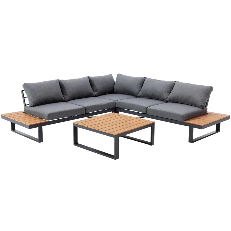 Adeliah Aluminuml 5 - Person Outdoor Seating Group with Olefin Cushions and Coffee Table