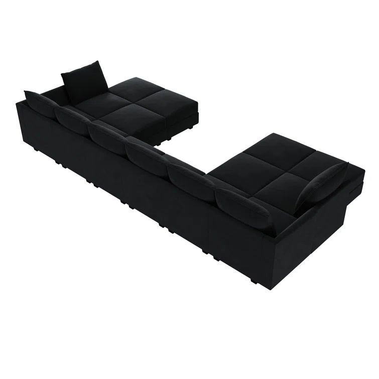 Tremee Velvet Modular Corner Sectional with Ottoman