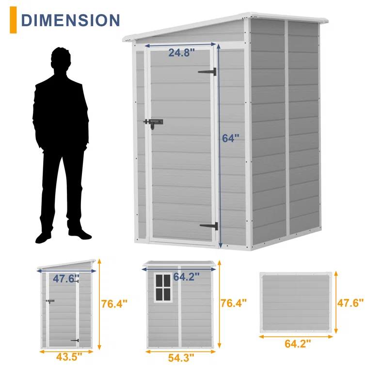 4 ft. W x 5 ft. D Plastic Lean-To Storage Shed