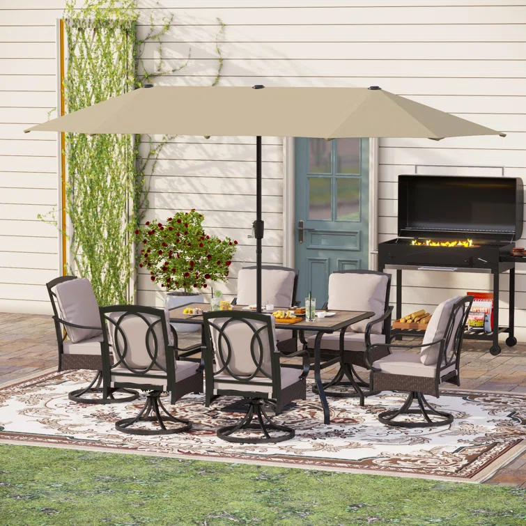 Alyah 6 - Person Rectangular Outdoor Dining Set with Swivel Chairs & Thick Cushions