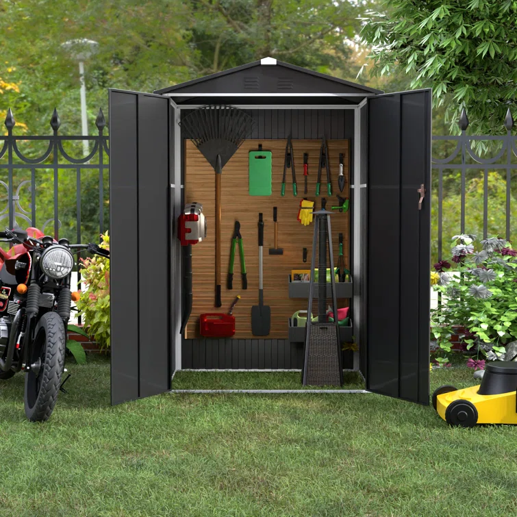 4 ft. W x 3 ft. D Galvanized Steel Tool Shed, Black Outdoor Metal Shed With Lockable Handles