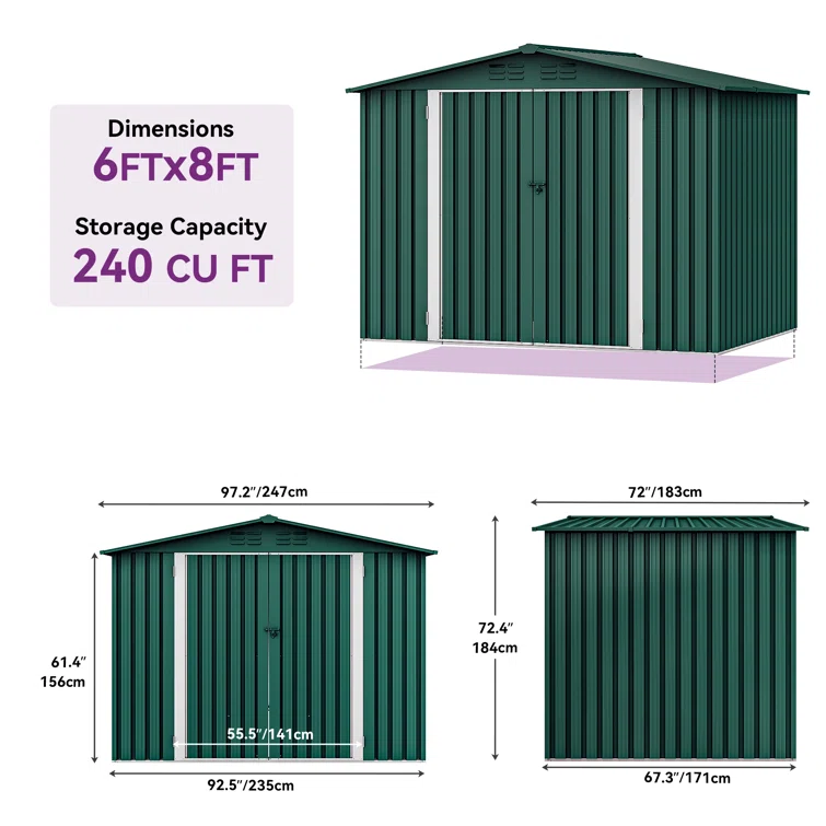 8 ft. W x 6 ft. D Galvanized Steel Storage Shed