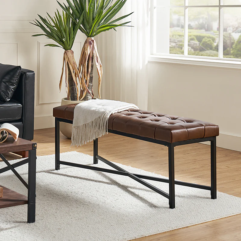 Arnold Versatile Elegance: Genuine Leather Bench with Button-Tufted Design