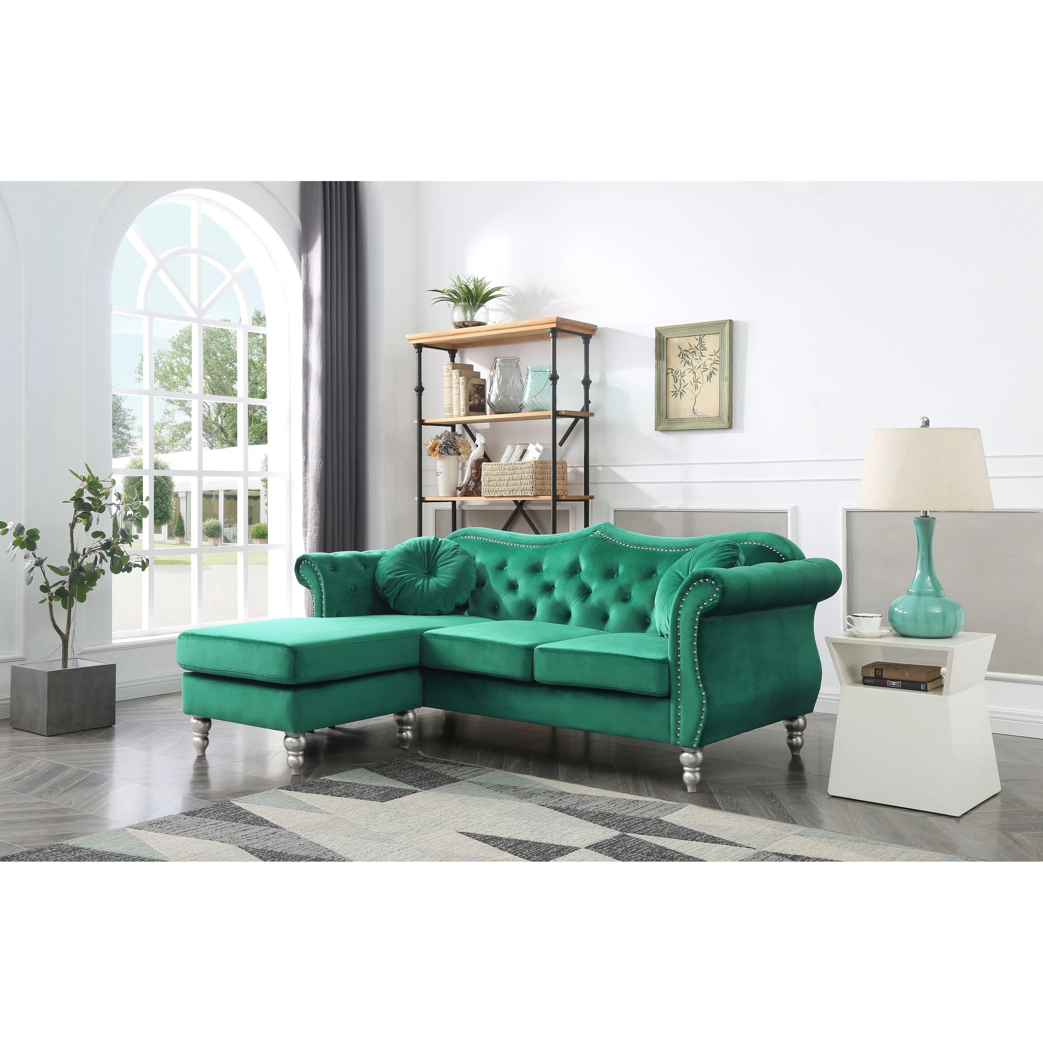 Hollywood Velvet Sofa with Reversible Chaise