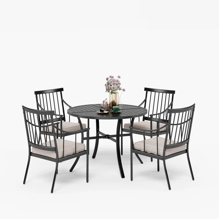 Alyah 4 - Person Round Outdoor Dining Set with Cushions