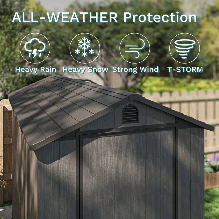 4 ft. W x 8 ft. D Plastic Storage Shed with Floor, Resin Shed with Windows and Lockable Doors
