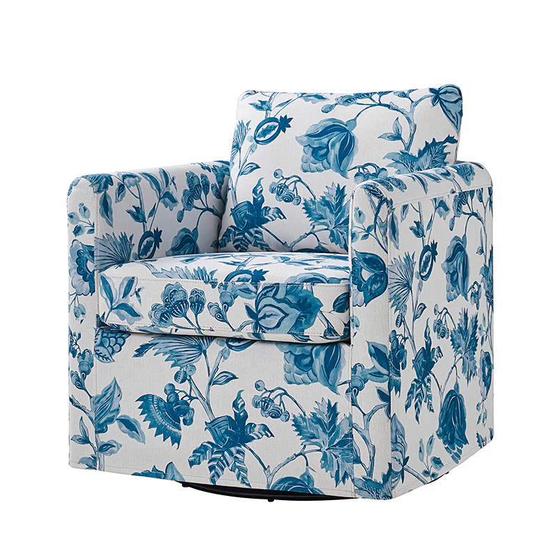 Claudius Upholstered Slipcovered Swivel Barrel Chair