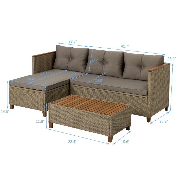 Patio Sofa Set with Coffee Table