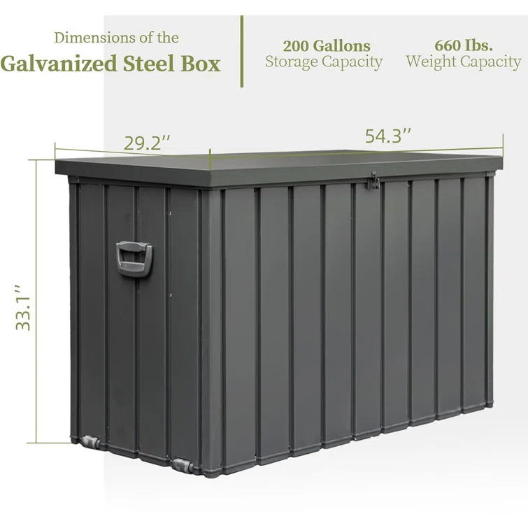 Novobey 54.31'' W 200 Gallons Water Resistant Galvanized Steel Deck Box with Wheels
