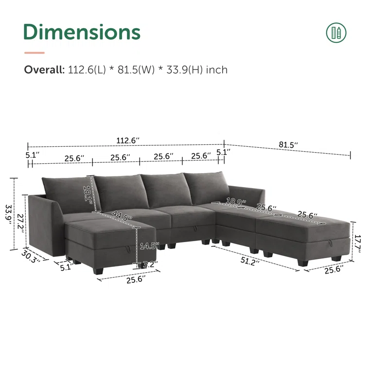 Tremee U Shaped Velvet Modular Sectional Couch for Living Room