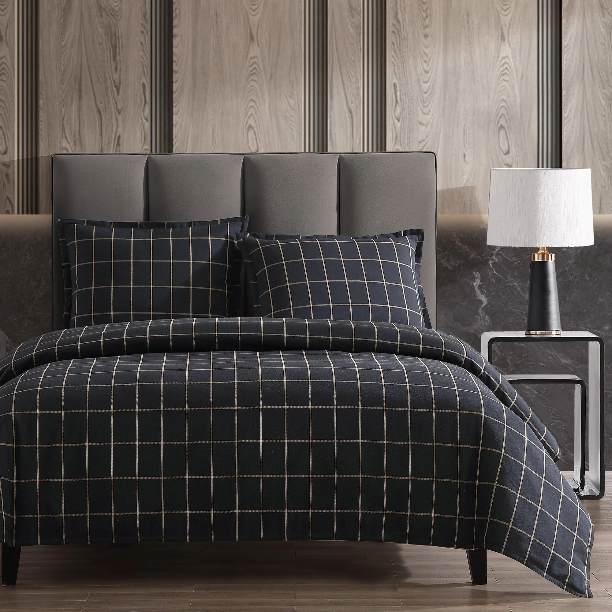 HiEnd Accents Windowpane Plaid Modern Rustic Bedding 3 Piece Comforter Set