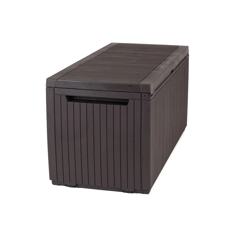 Keter Springwood 80 Gallon Durable Resin Outdoor Storage and Organization Deck Box For Patio Furniture and Supplies, Brown
