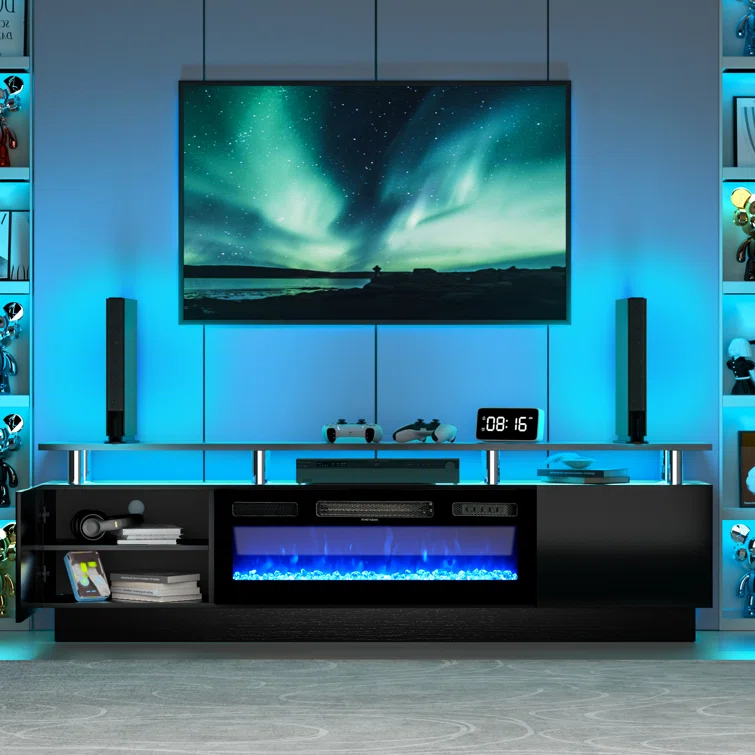 Keely 70'' TV Stand for TVs up to 80'' with Electric Fireplace and Adjustable Shelves