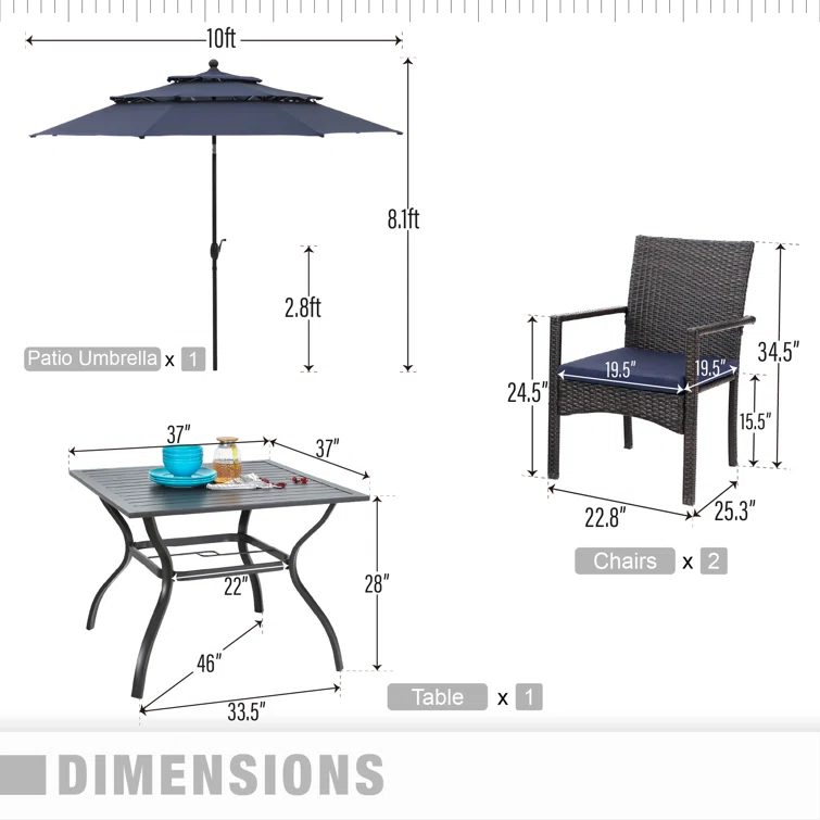 Alyah 4 - Person Rectangular Outdoor Dining Set with Cushions