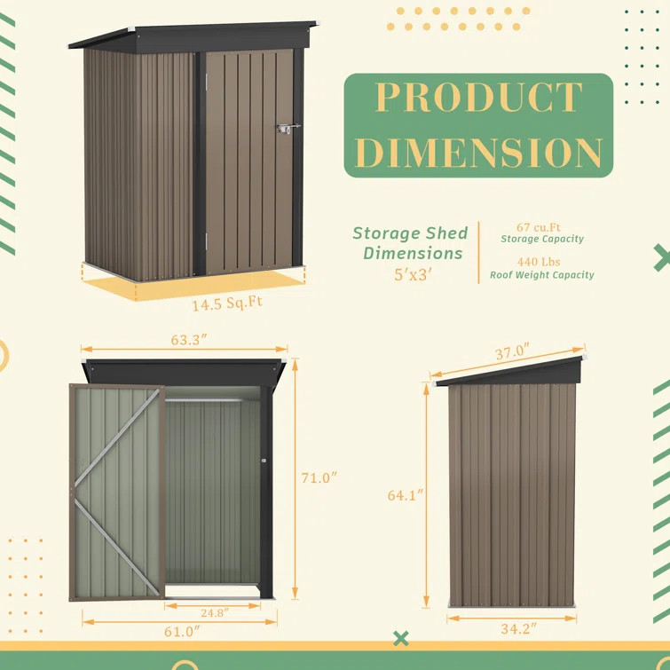 5 ft. W x 3 ft. D Metal Storage Shed