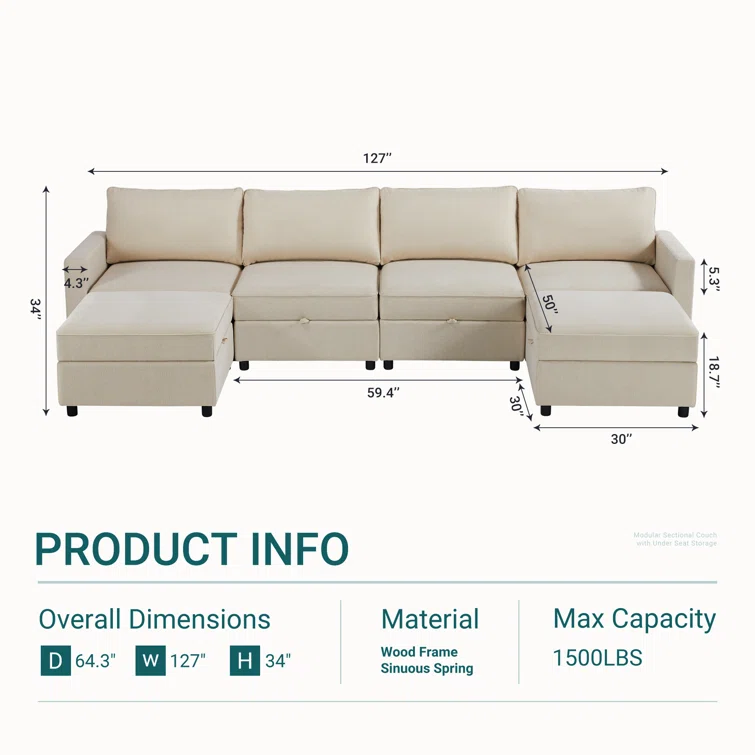 6 - Person Upholstered U-Shaped Modular Sectional Couch with Chaise