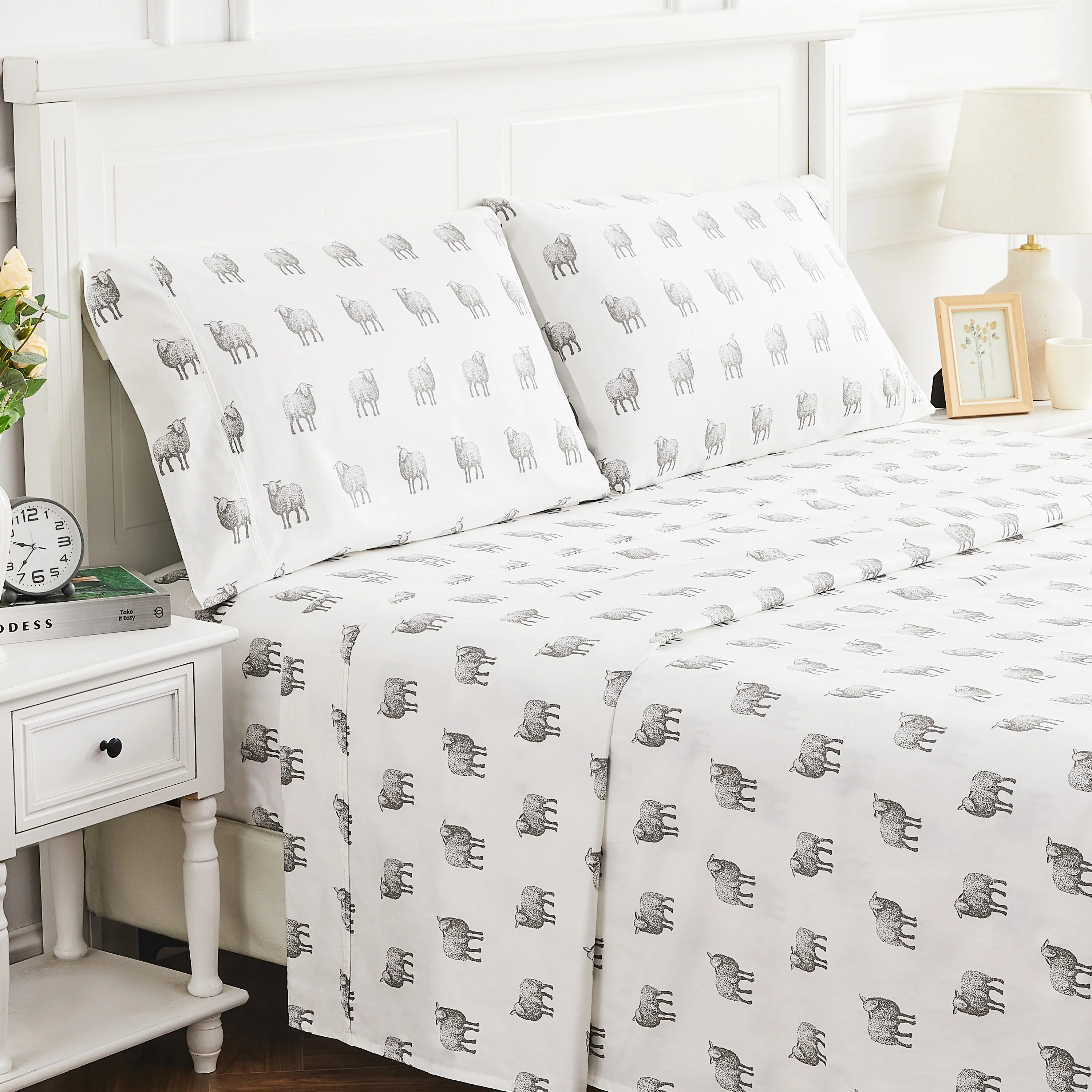Printed Design Cotton Collection 400 Thread Count Farm Sheep Sheet Set and Pillowcases