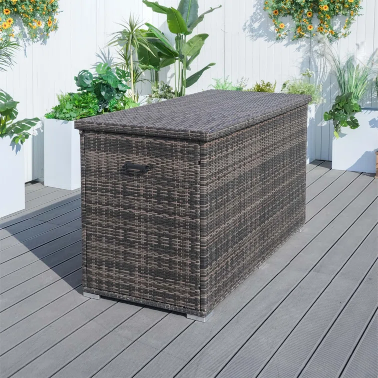 Moda Furnishings 50.26'' W 264 Gallons Water Resistant Wicker Deck Box in Brown