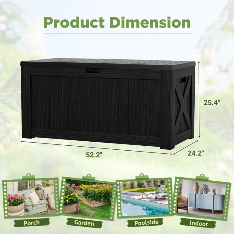 120 Gallon Outdoor Indoor Storage Box, Large Lockable Resin Deck Box, Water Resistant Patio Storage Box