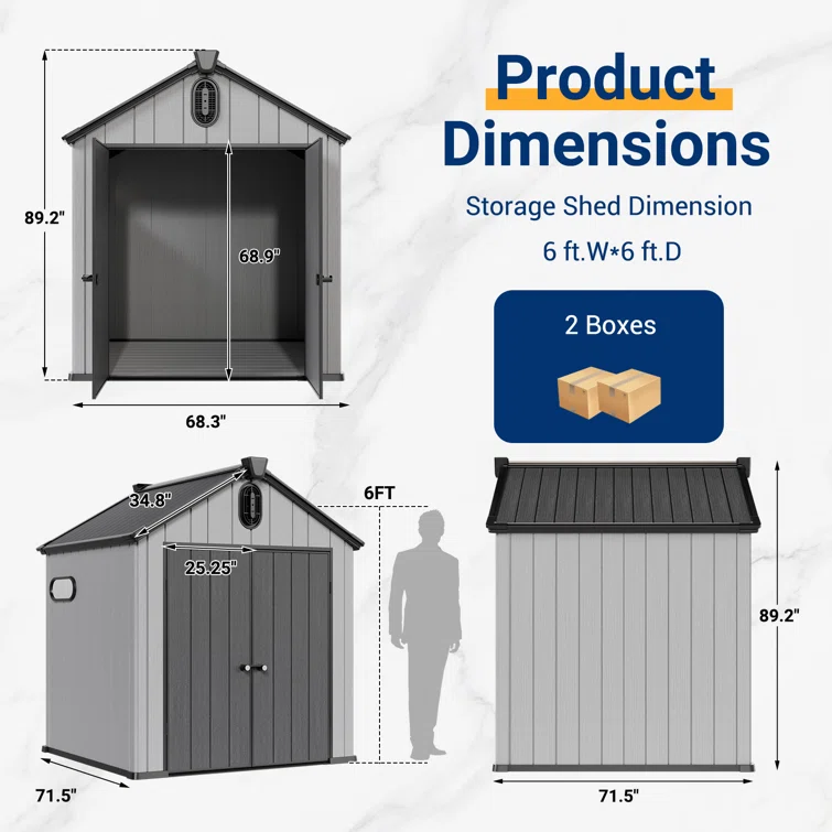 iYofe Outdoor 6 ft. W x 6 ft. D Resin Storage Shed