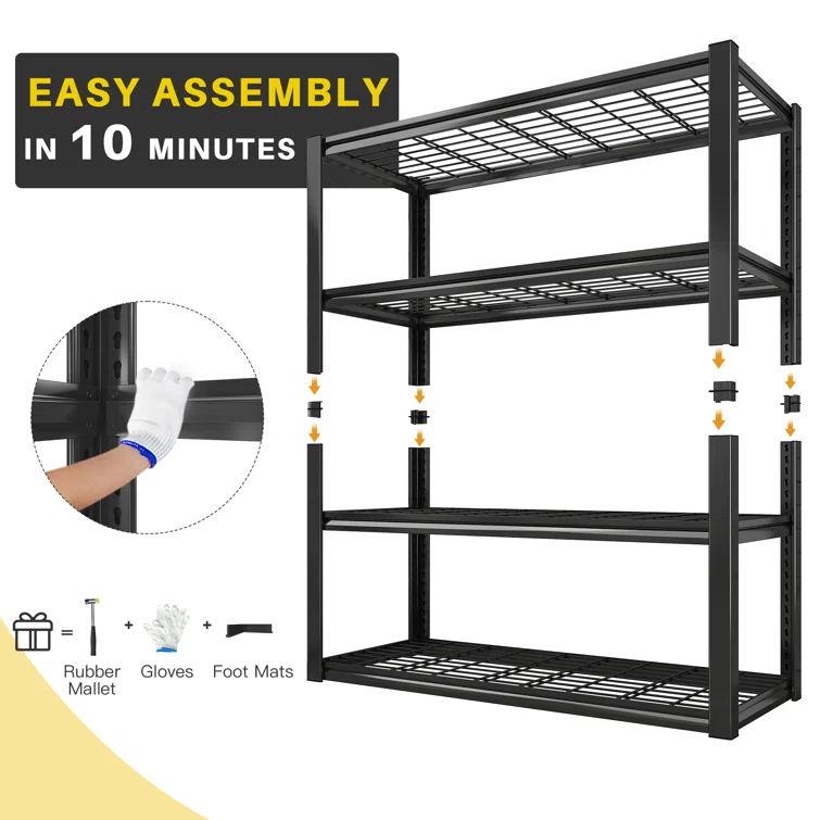 Lytarra Heavy Duty Garage Shelving Unit Storage Shelves for Garage Kitchen 4 Tiers