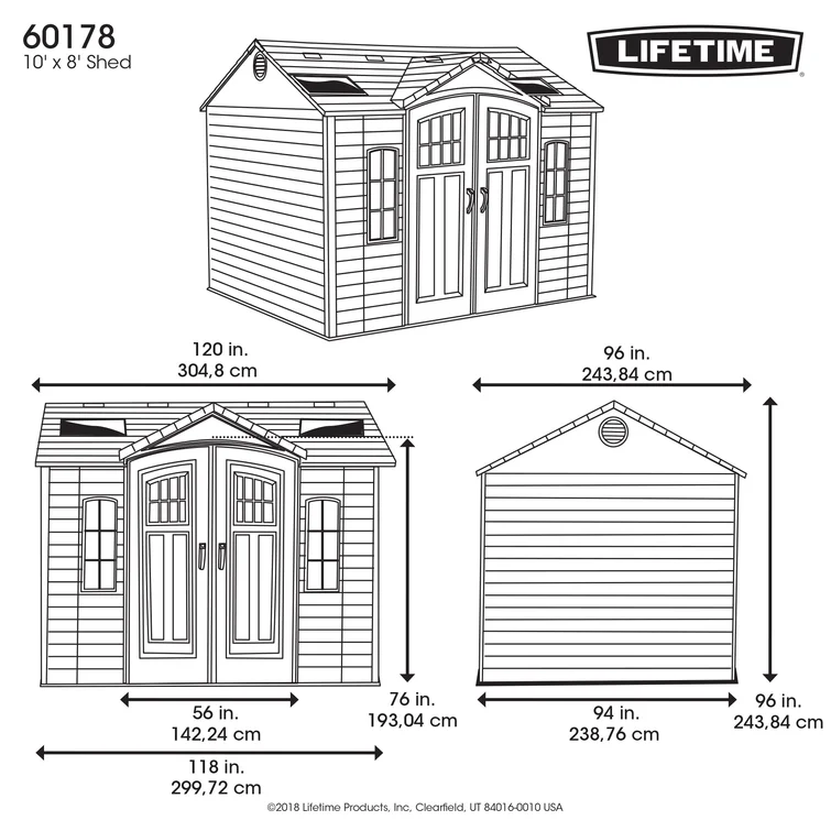 Lifetime 10 Ft. x 8 Ft. High-Density Polyethylene (Plastic) Outdoor Storage Shed with Steel-Reinforced Construction
