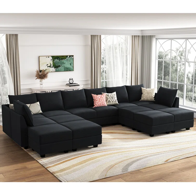 Tremee Velvet Modular Corner Sectional with Ottoman