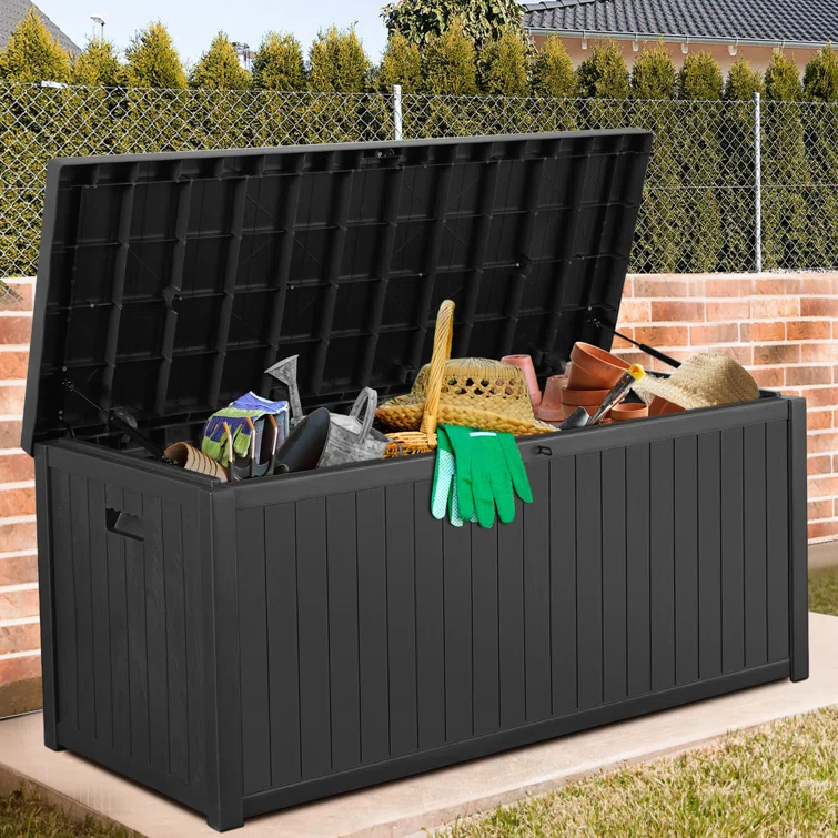 FOREST HOME 120 Gallon Water Resistant Resin Lockable Deck Box in Black