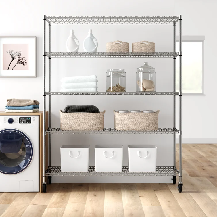 Aimee 60'' W Steel Height -Adjustable Shelving Unit with Wheels