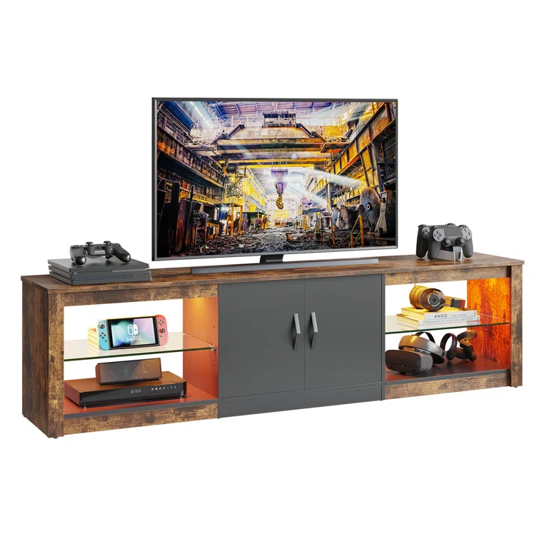 Brandenburg 70 Inch Led TV Stand for 75 Inch TV Large Entertainment Center Gaming with Adjustable Glass Shelves