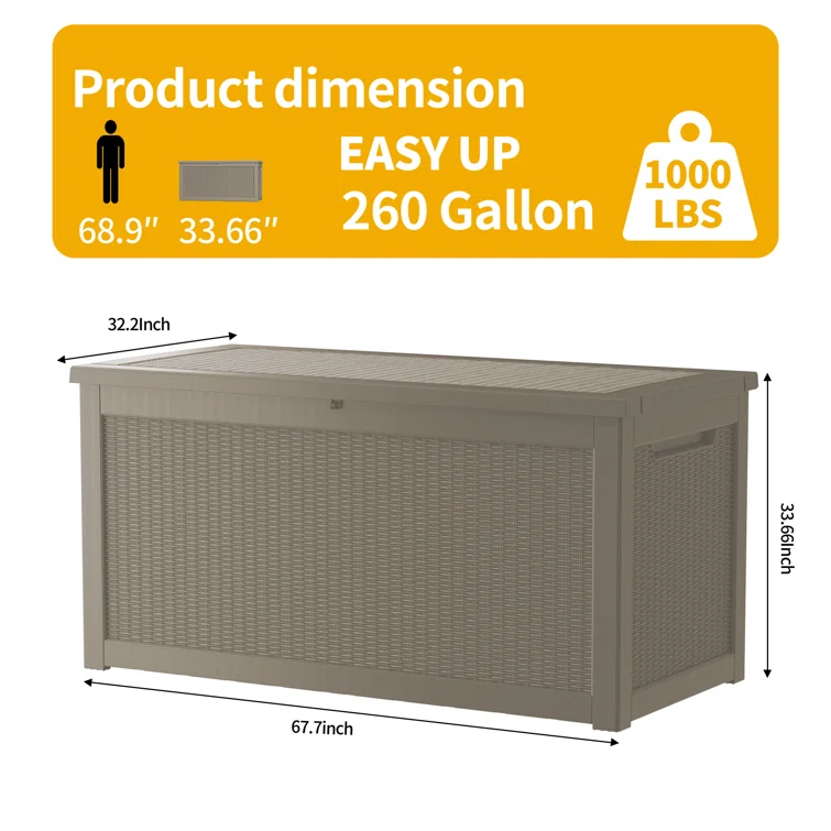 WORACO 32.2'' W 260 Gallons Water Resistant Resin Lockable Deck Box