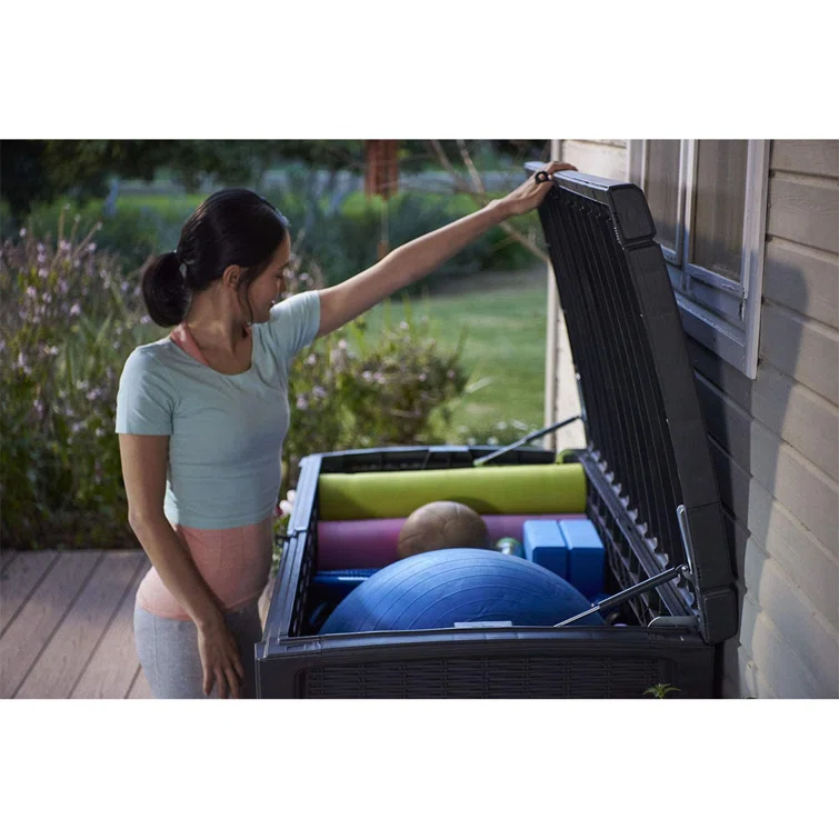 Keter Borneo 110 Gallon Rattan Wicker Resin Patio Deck Storage Box Bench