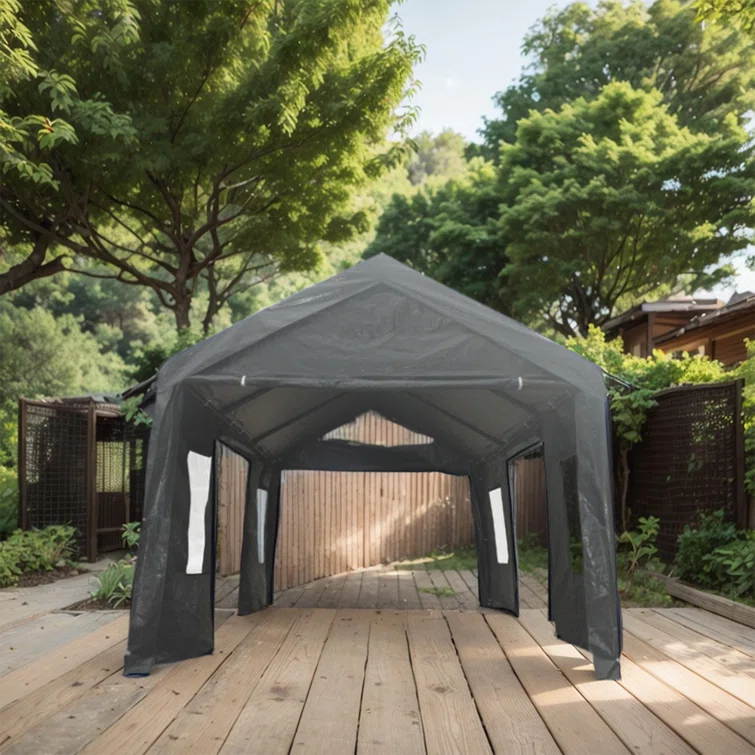 12x20 ft Heavy Duty Metal Carport w/Roll-up Vent Windows&Sidewalls Canopy Garage Boat Shelter