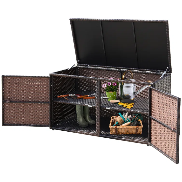 Costway 45'' W 88 Gallons Cabinet Deck Box in Mix Brown