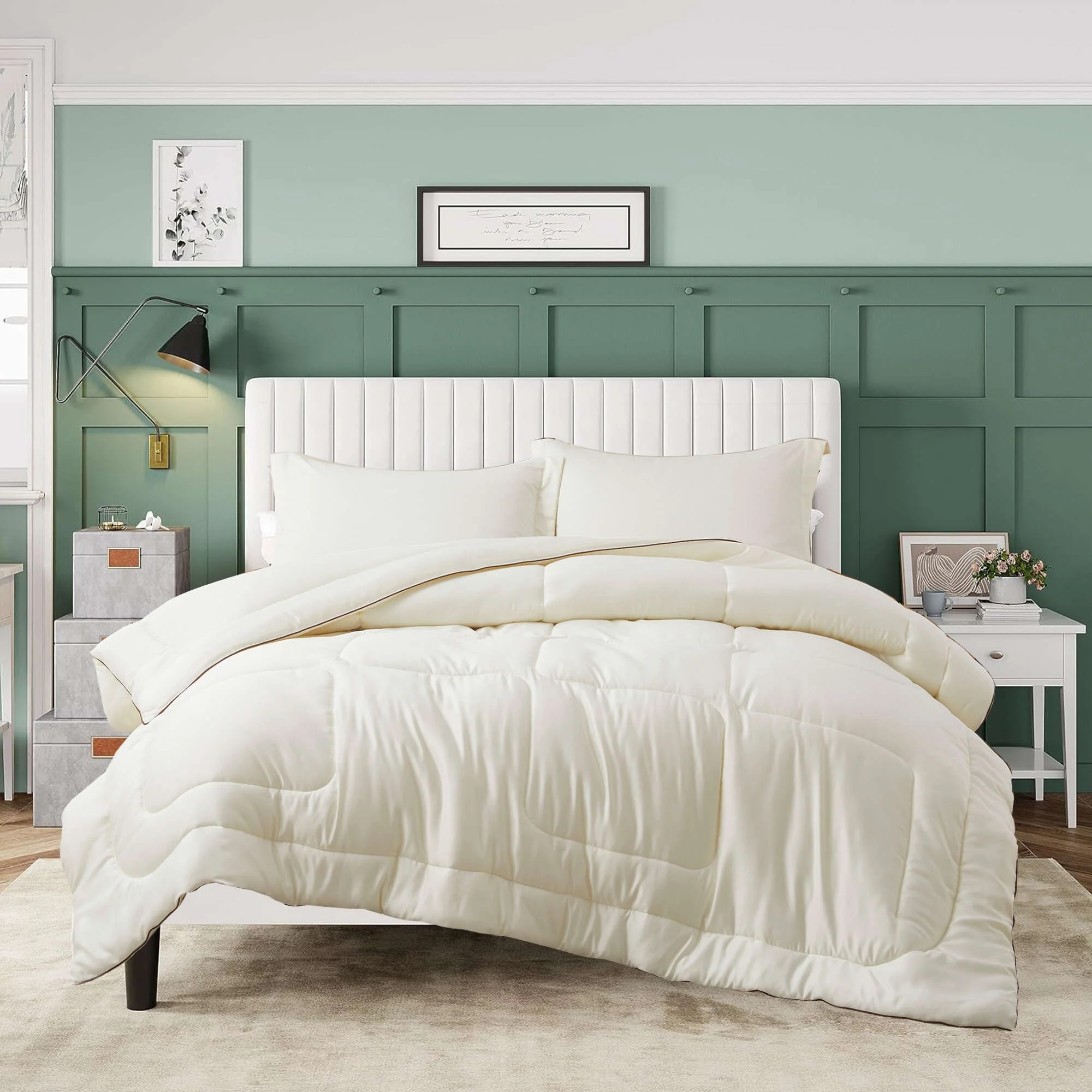 3 Piece Reversible Silky Luxury Soft Satin Comforter with 2 Satin Pillowcases