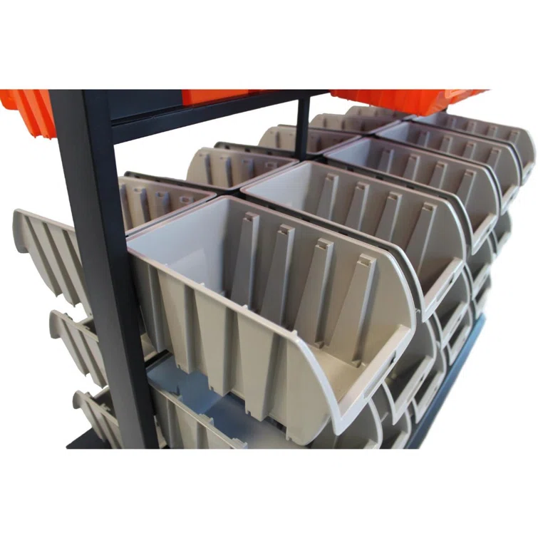 35.5" W x 19.75" D x 48.5" H Dual Sided Rolling Bin Rack