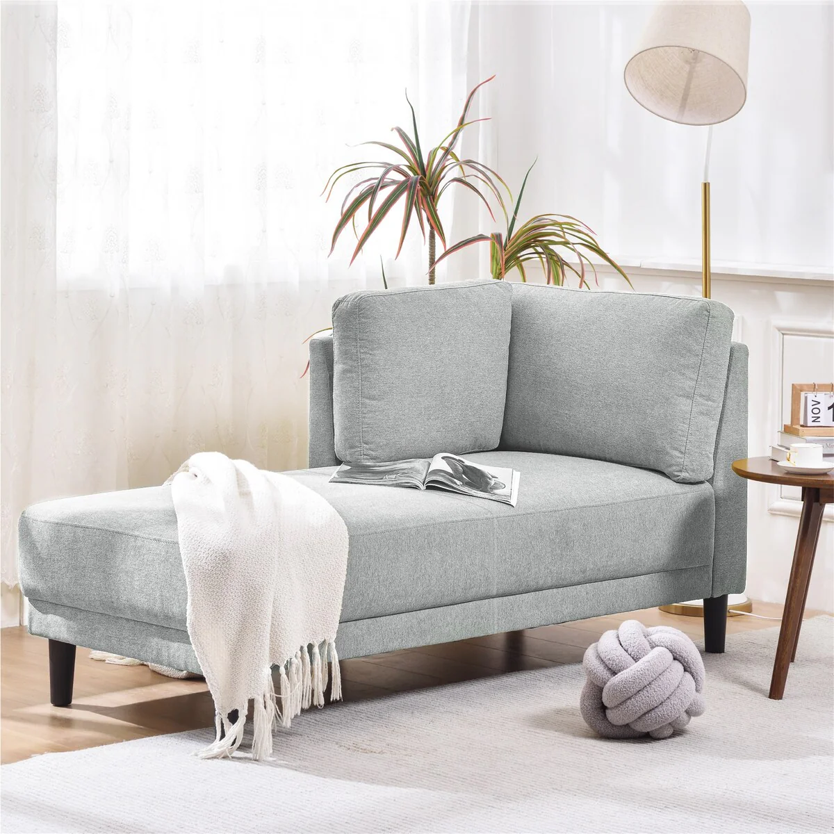 Modern Linen Fabric Corner Lounge Chair by Harper&Bright Designs