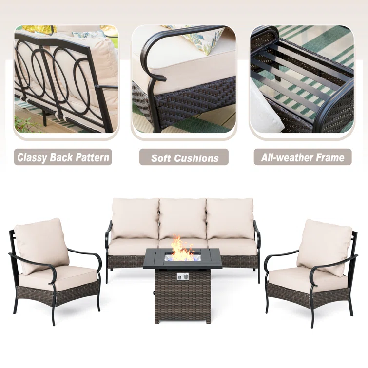 Arwand Outdoor Conversation Set with Fire Pit Table