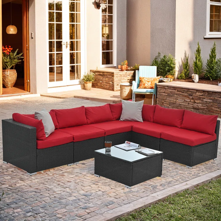 Drystal 6 Pieces Wicker Outdoor Patio Sectional with Coffee Table<!-- --> <!-- -->(Set of 100)