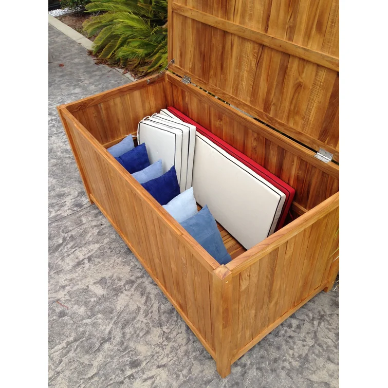 Bay Isle Home™ Everleigh 63'' W Water Resistant Solid Wood Teak Deck Box in Honey Tone Teak