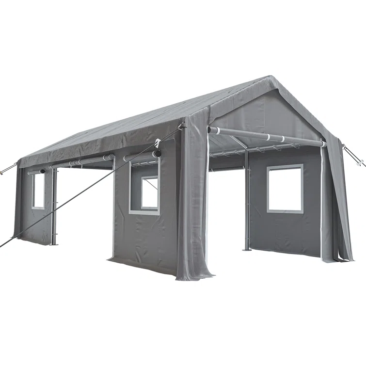 Heavy duty parking shed with 4 doors and 4 windows