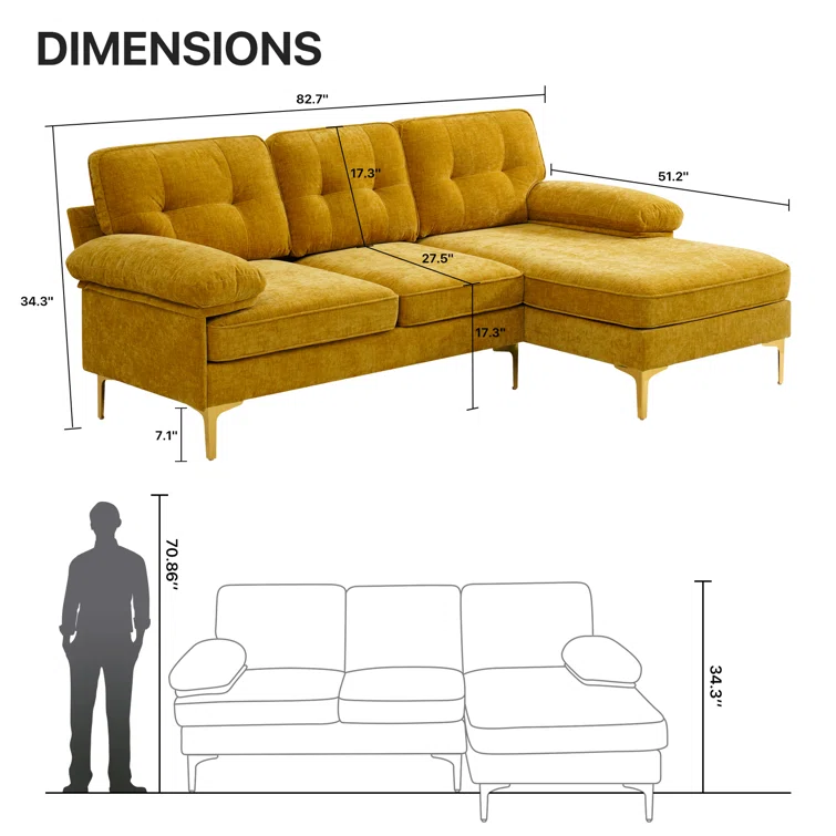 Rhylin 82.7'' Reversible Upholstered Sectional Sofa Chaise