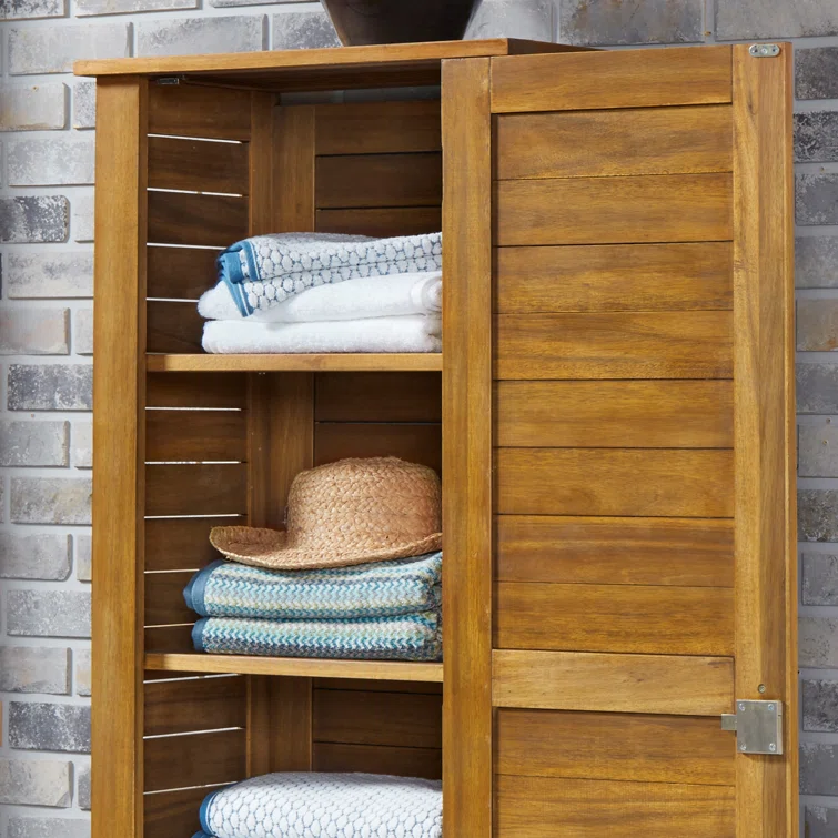 Beachcrest Home™ Anjenette 24'' W 104.73 Gallons Water Resistant Solid Wood Acacia Lockable Cabinet Deck Box