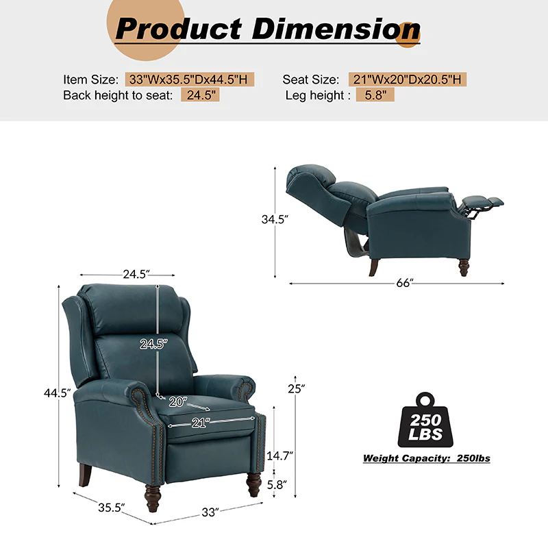 Lucina Genuine Leather Manual Recliner